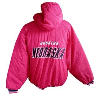 XL Vintage Nebraska Huskers Jacket 90's Big Red Hooded Bomber Puffer Embroidered
